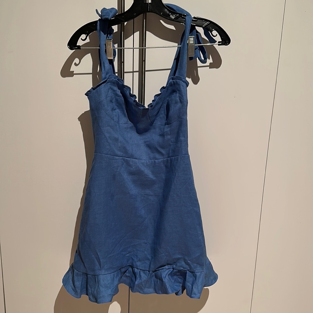 Reformation Sky Blue Ruffle Mini Dress